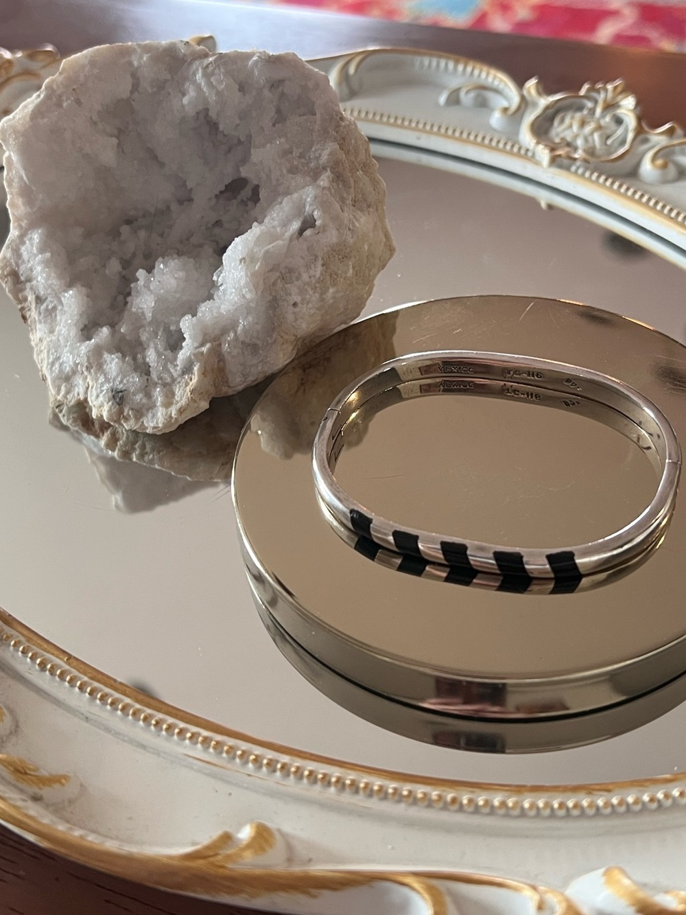 Taxco Silver Bangle with Black Onyx Inlay